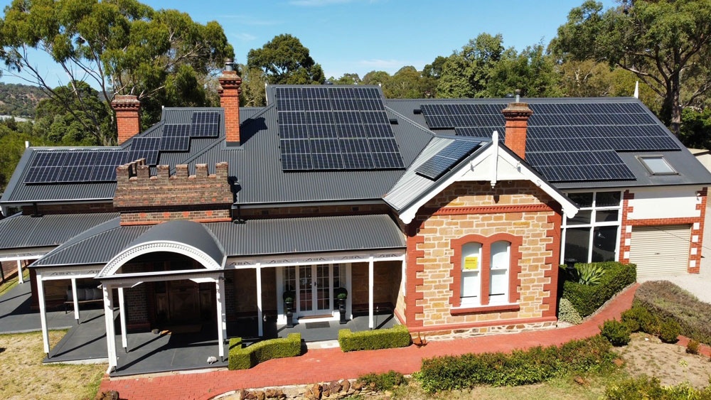Residential rooftop solar array on a character home